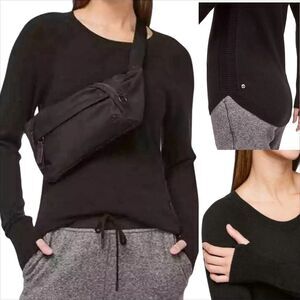 LULULEMON Hello Aloe 8 Pullover Yoga Silk Sweater Ribbed Knit Thumbholes Black